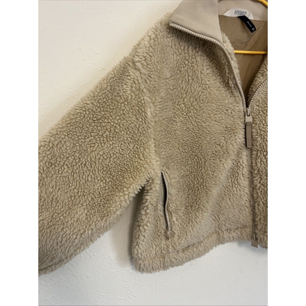 RAINS Women's Kofu Fleece Short Bomber Jacket Full Zip Beige Size Medium - Picture 6 of 14